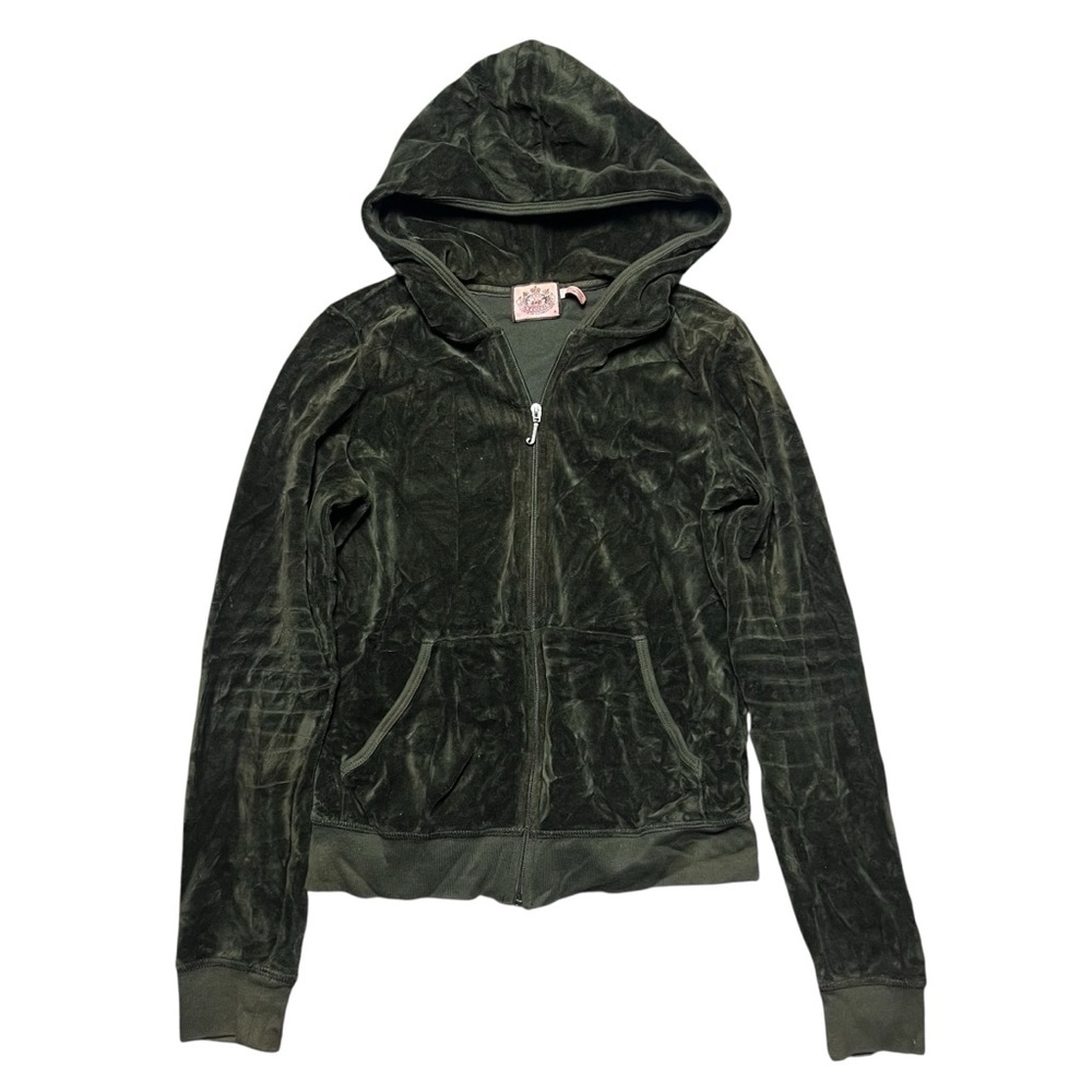 Vintage Juicy Couture Hoodie Women’s M Green Velour Full Zip J Zipper Sweatshirt